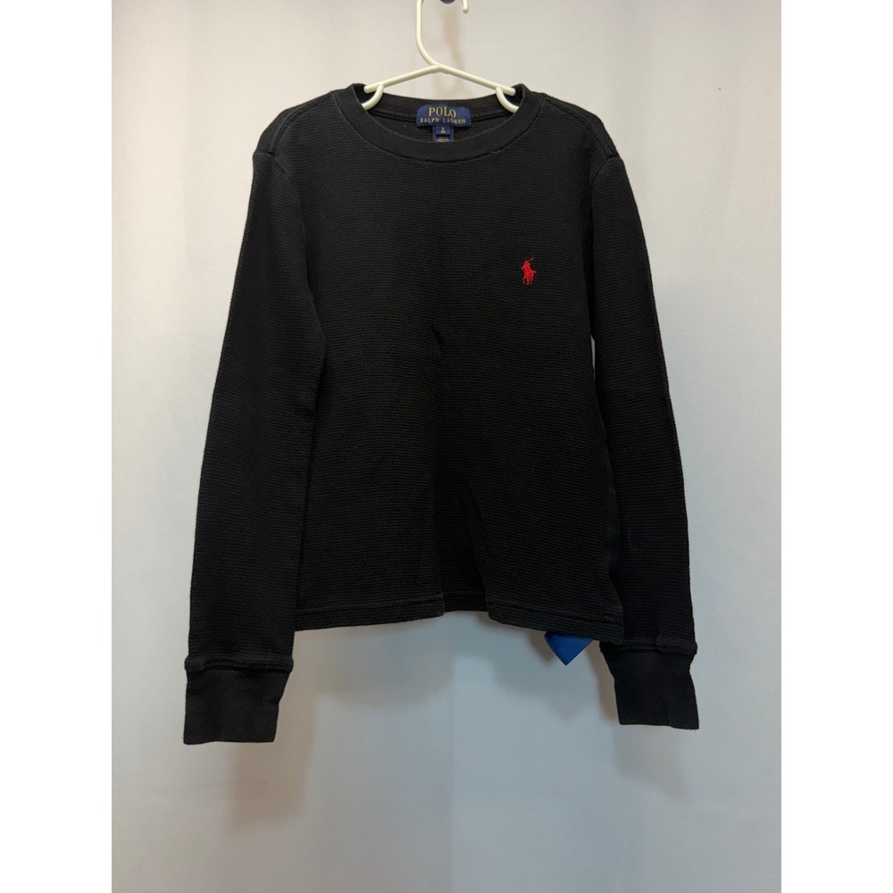 Polo Ralph Lauren Thermal Shirt Boys Small 8 Black Waffle Knit Long Sleeve Pony